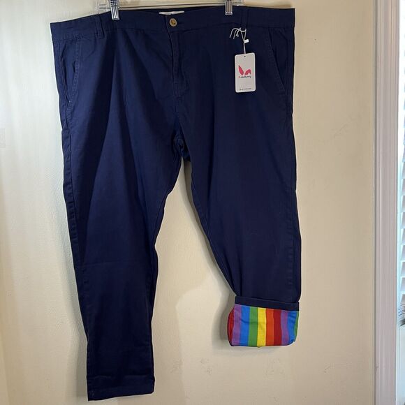 Pride Bunny Rainbow Roll Up Chino Pants Blue sz 50 New Denim Jeans Pride - Picture 3 of 7